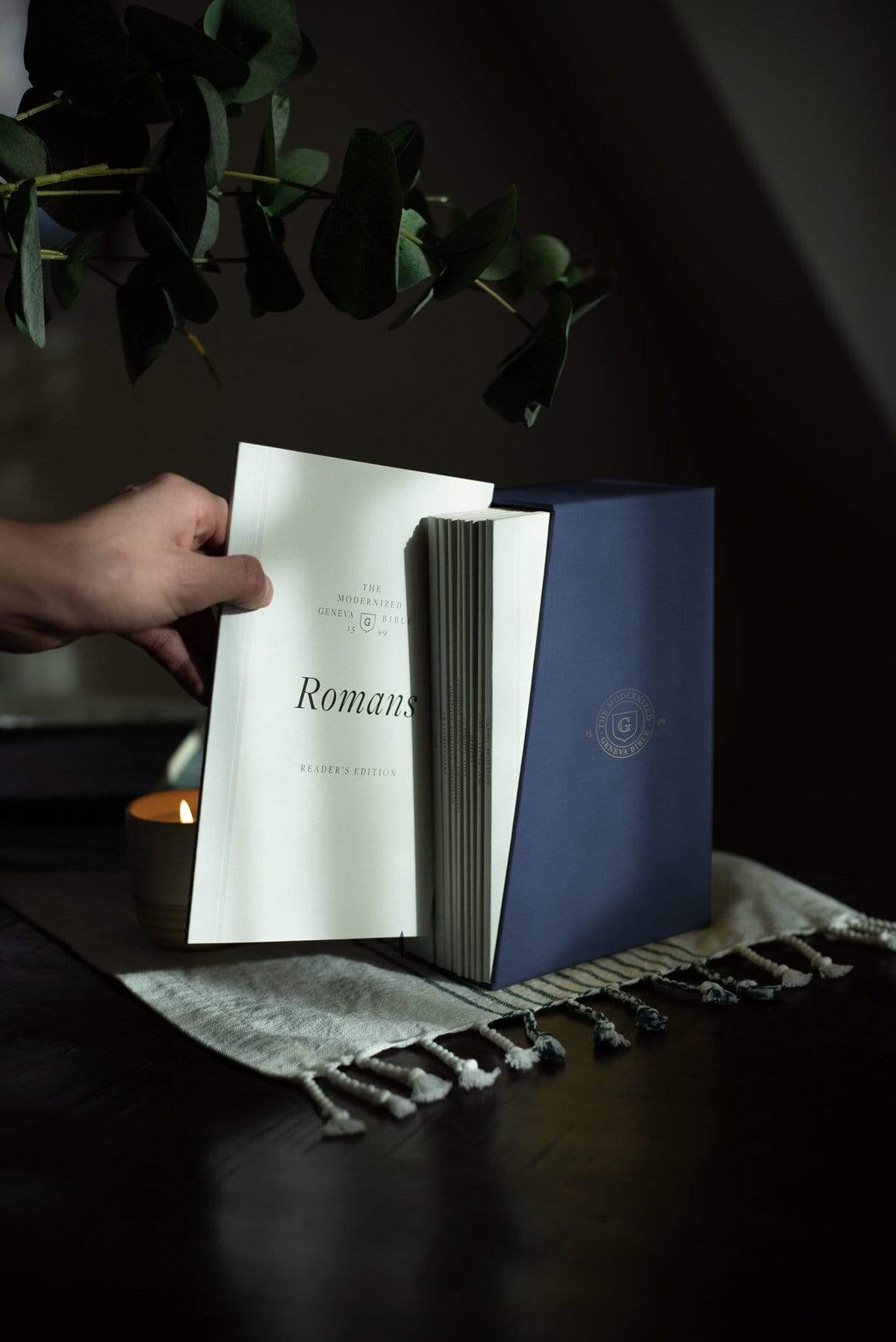 This is an image of the Boxed set of the Geneva New Testament. This one shows the Gospel of Romans a slim volume.